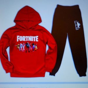 Fortnite Hoodie Sweatpants red black 2 piece tracksuit unisex children XXL New…